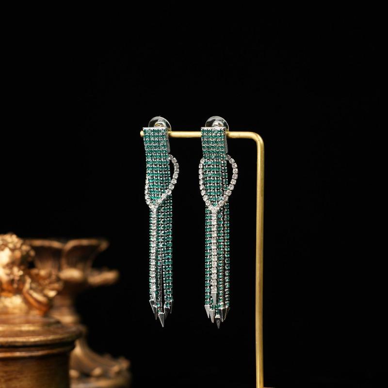 Retro Rhinestone Long Fringed Stud Earrings Fashion Style Queen Trend Earrings Light Luxury Design Fashion Earrings