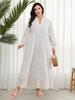 Plus Size V-neck Embroidered Lantern Sleeve Casual Dress