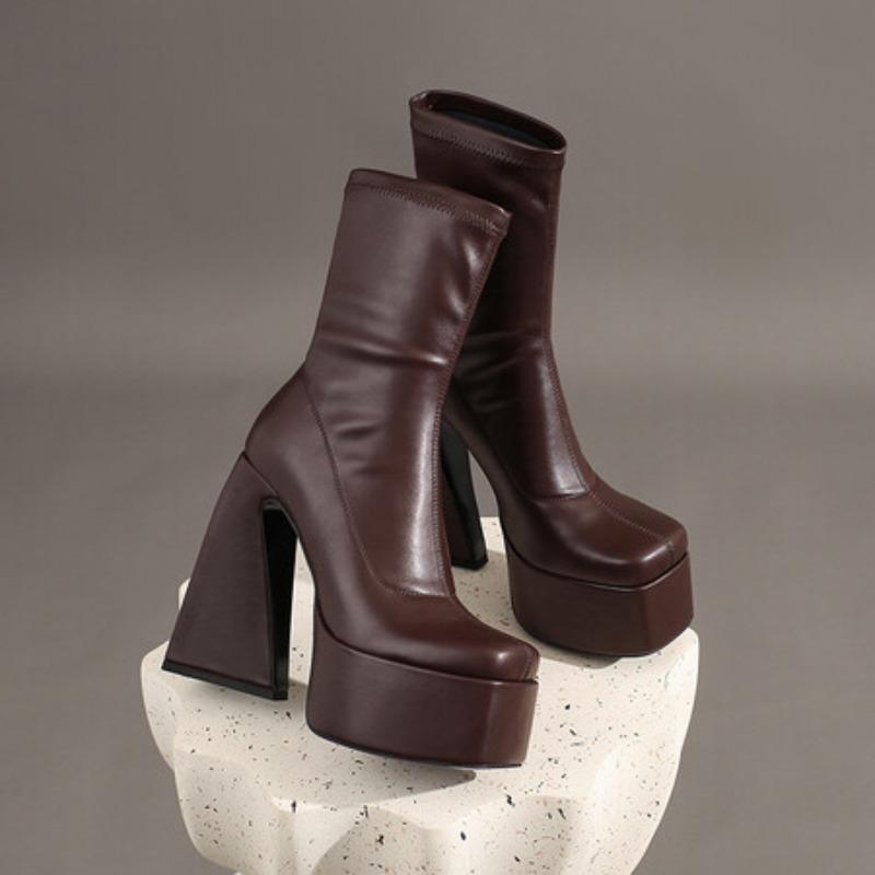 Fashion Stretch Punk Style Gothic Chunky Platform Ankle Boots for Women Autumn Winter Shoes Ladies Strange High Heels Boots Booties