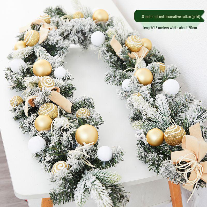 Encrypted Snowing PE Rattan Garland with Flocked Snow for Window & Wall Hanging