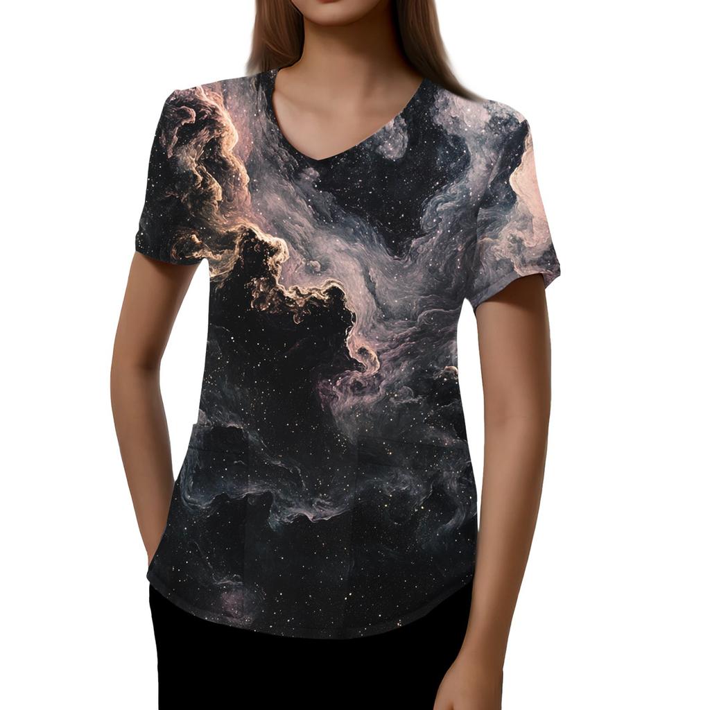 Women's Printed Uniform Work Uniform V-Neck Pocket Protective Uniform Protective Uniform