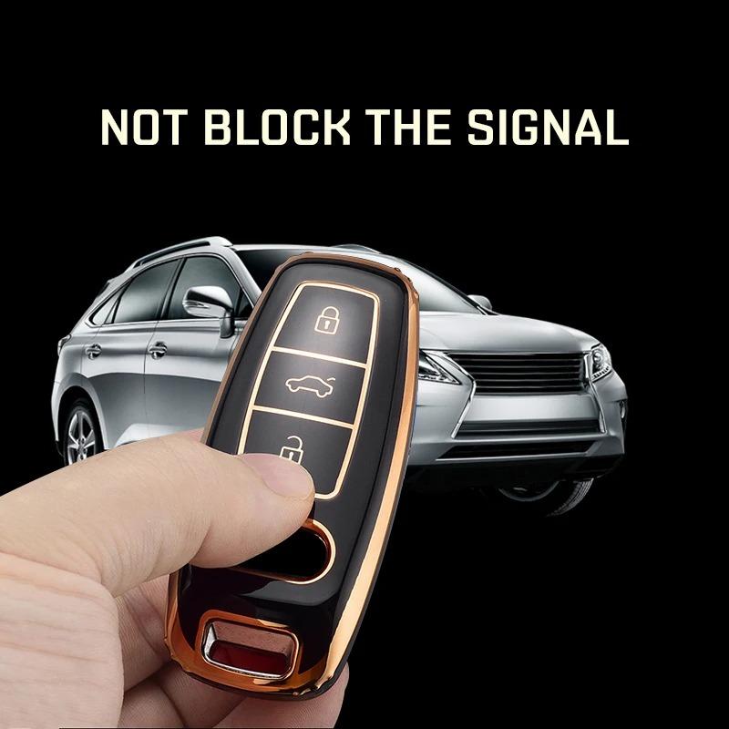 Fashion TPU Car Remote Key Case Cover Shell  for A6 A7 A8 E-tron Q5 Q8 C8 D5 Gold Edge Design Protector Fob Car Accessories