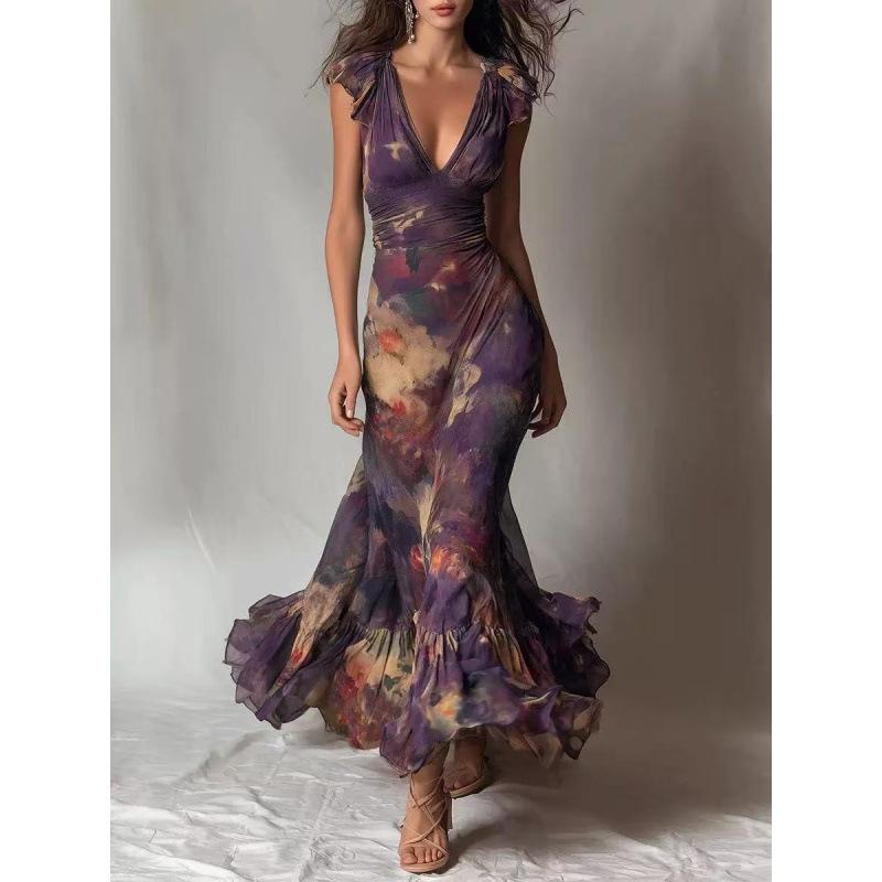 Europe, America and 2026 Women's Spring and Autumn New Boat Collar Long Waist Dress, Thin Long Sleeves and Big Pendulum Temperament Long Dress