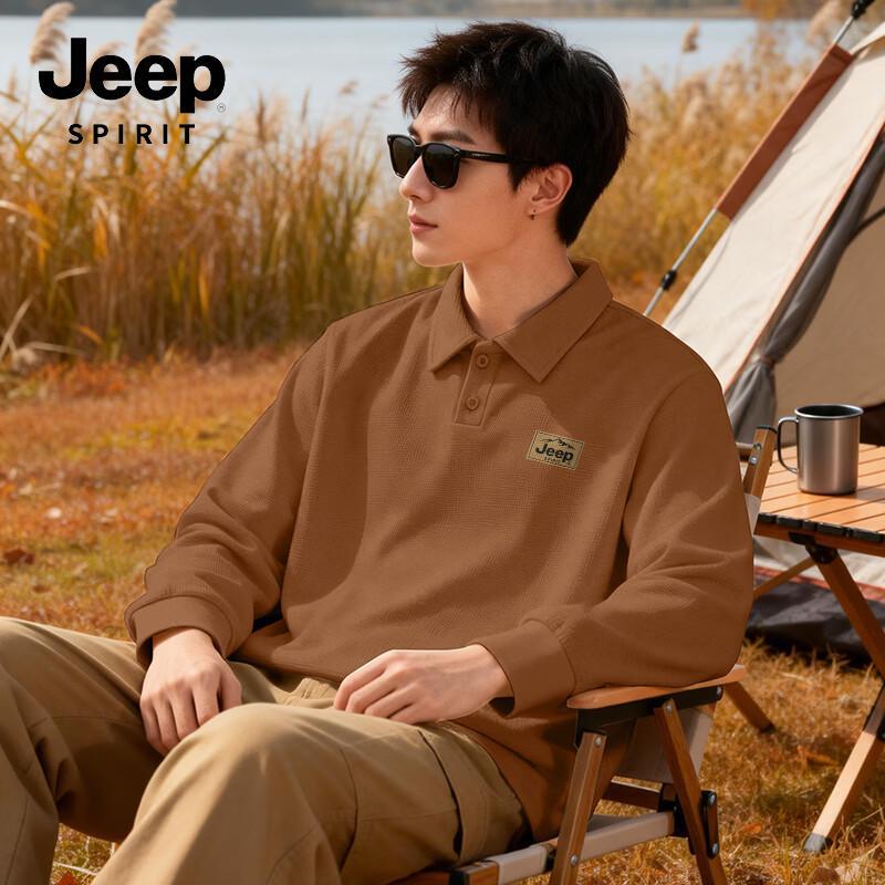 

JEEP SPIRIT Men s Waffle Knit Long Sleeve Polo Shirt M