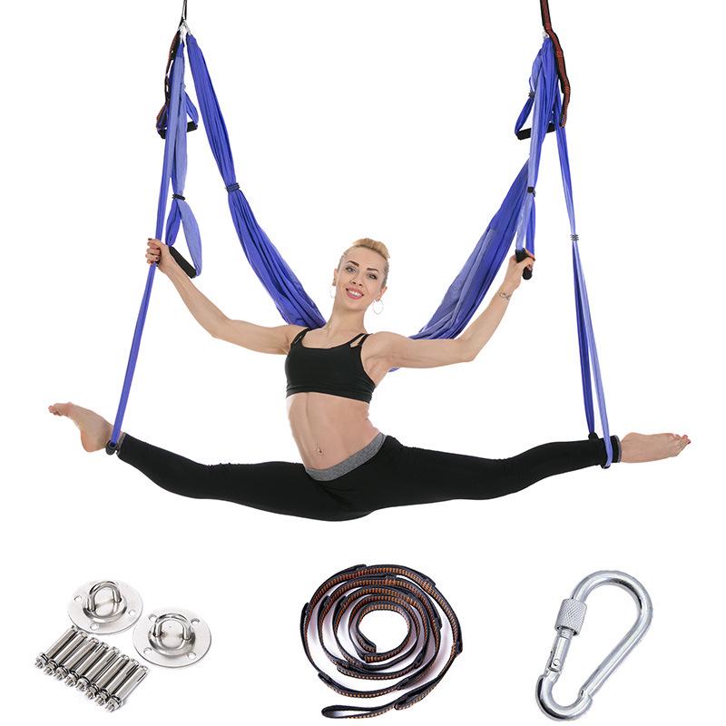 Aerial Yoga Hammock with 6 Handles and Stretch Band for Home Fitness