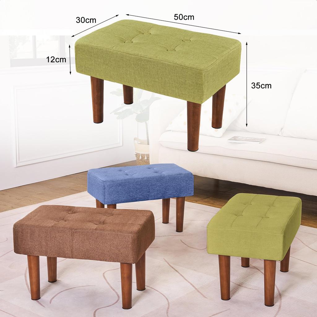 VECELO Ottoman 50cm x 28cm x Seiza Low Shoe Green Footrest, 33cm, Stool, Footrest, Chair, Footstool, Cotton-Linen Material, Compact, Chair, Sofa,