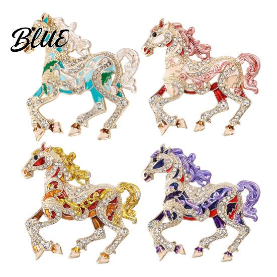 Elegant Horse Accessory Colorful Brooch Rhinestone Encrusted Alloy Lapel Pin