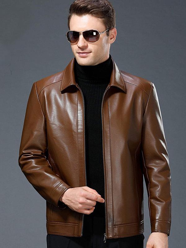 Men's Genuine Leather Sheepskin Jacket for Middle-Aged/Elderly - Spring/Autumn Wear