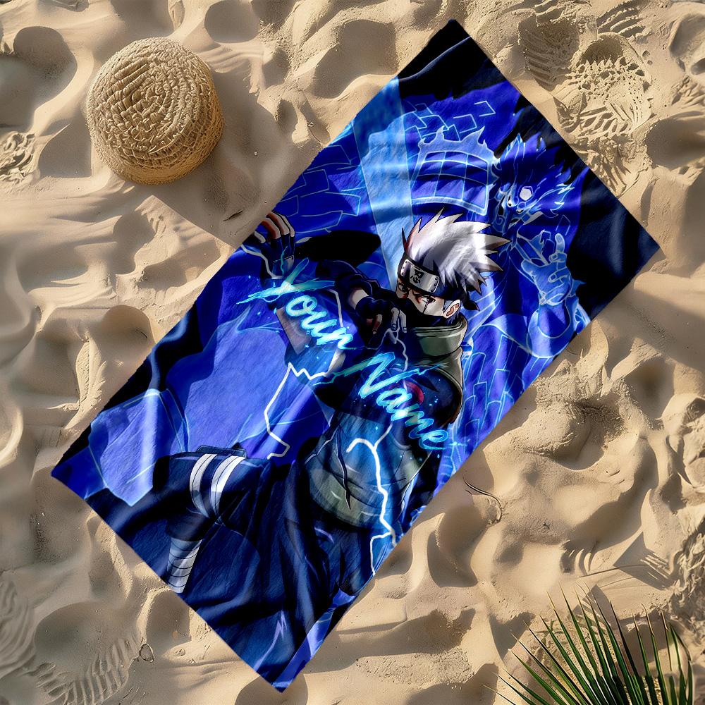 Naruto Character Customize Text Beach Towel High Absorbency & Quick-Dry Suitable for Swimming Gym Camping Yoga Vacation