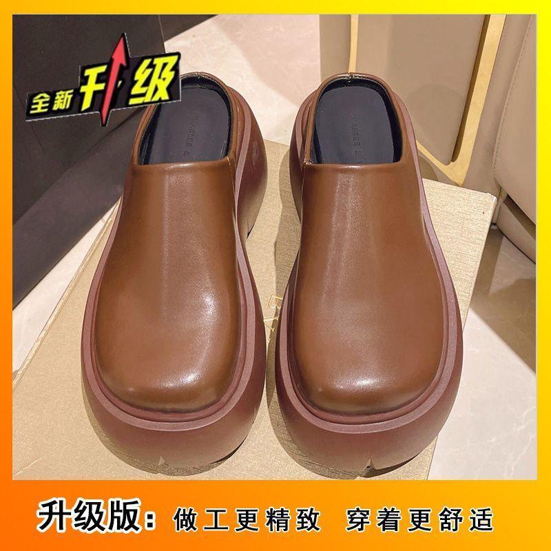 Popular Fashion Versatile Outer Wear High Heel Bag Head Half Slippers 2025 Autumn New Internet Celebrity Thick Bottom Heightening Slippers Women