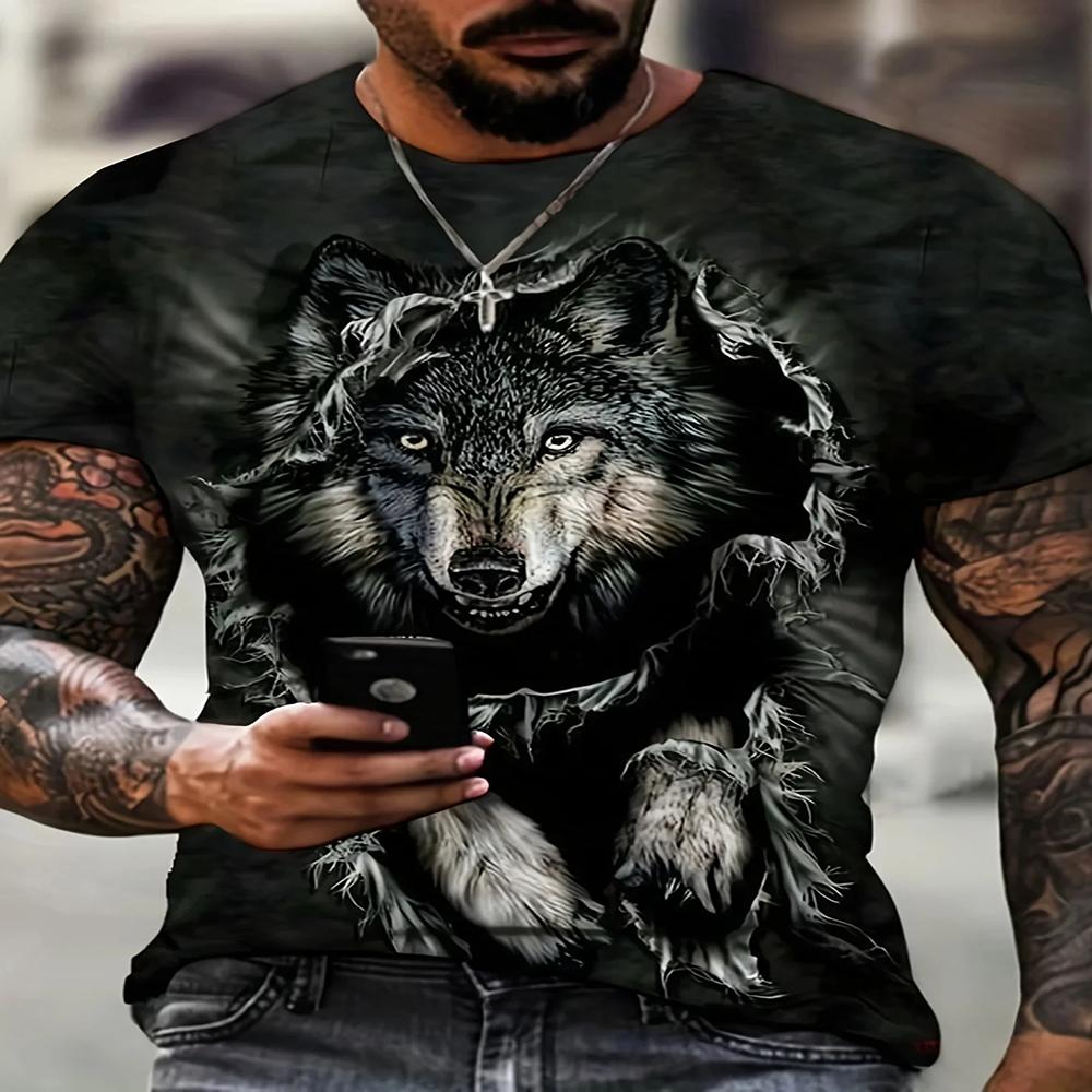 

Футболка Animal Wolf з 3D-принтом і круглим вирізом, вуличний повсякденний топ з короткими рукавами, футболка великого розміру, літній трендовий чоловічий одяг S чорний