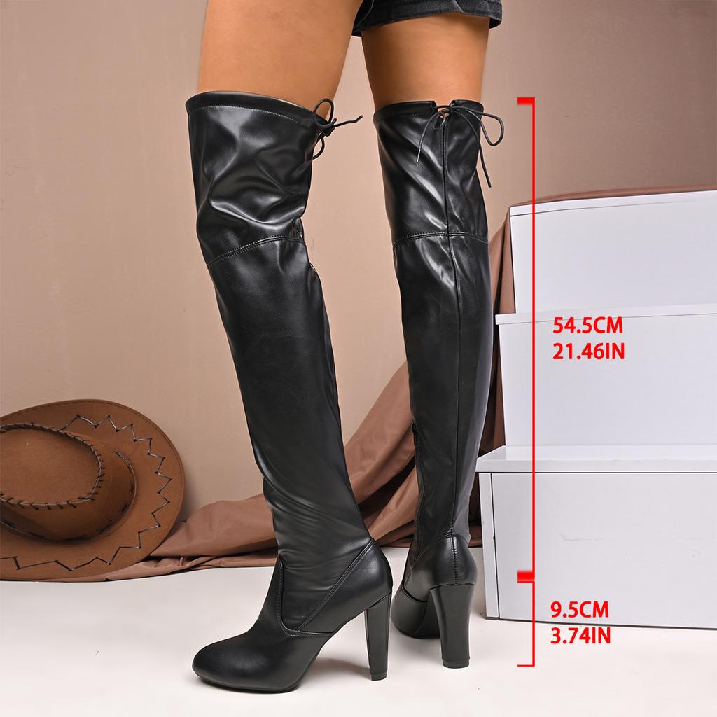 Fashion Sexy Thigh High Boots Women Autumn Winter Elastic Leather Over The Knee Boots Women Black Large Size Luxury Heels Shoes Women