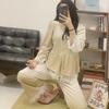 Golden Velvet Pajamas Set New Spring and Autumn Long-sleeved Trousers Korean Version Lace Edge Can Be Worn Outside Loungewear Pajamas