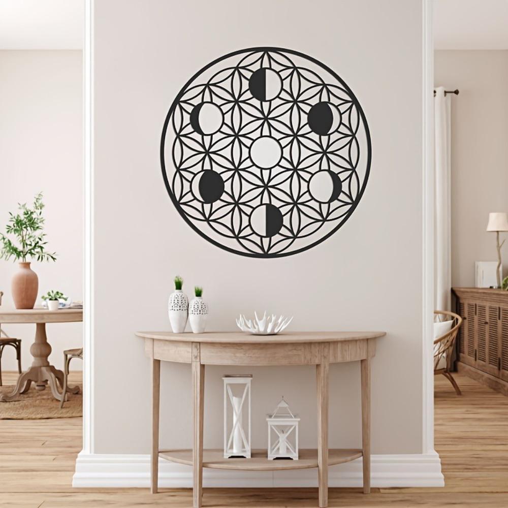 1pc Moon Phase Metal Wall Art Sacred Geometry Yoga Decor Golden Silvery Black Home Scene Themed Party Decoration Housewarming Gift