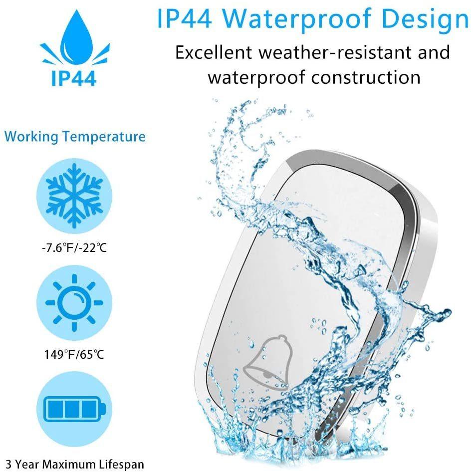 Wireless doorbell, waterproof outdoor doorbell, AC-powered with EU plug, digital music doorbell, remote-controlled doorbell suitable for villa gardens