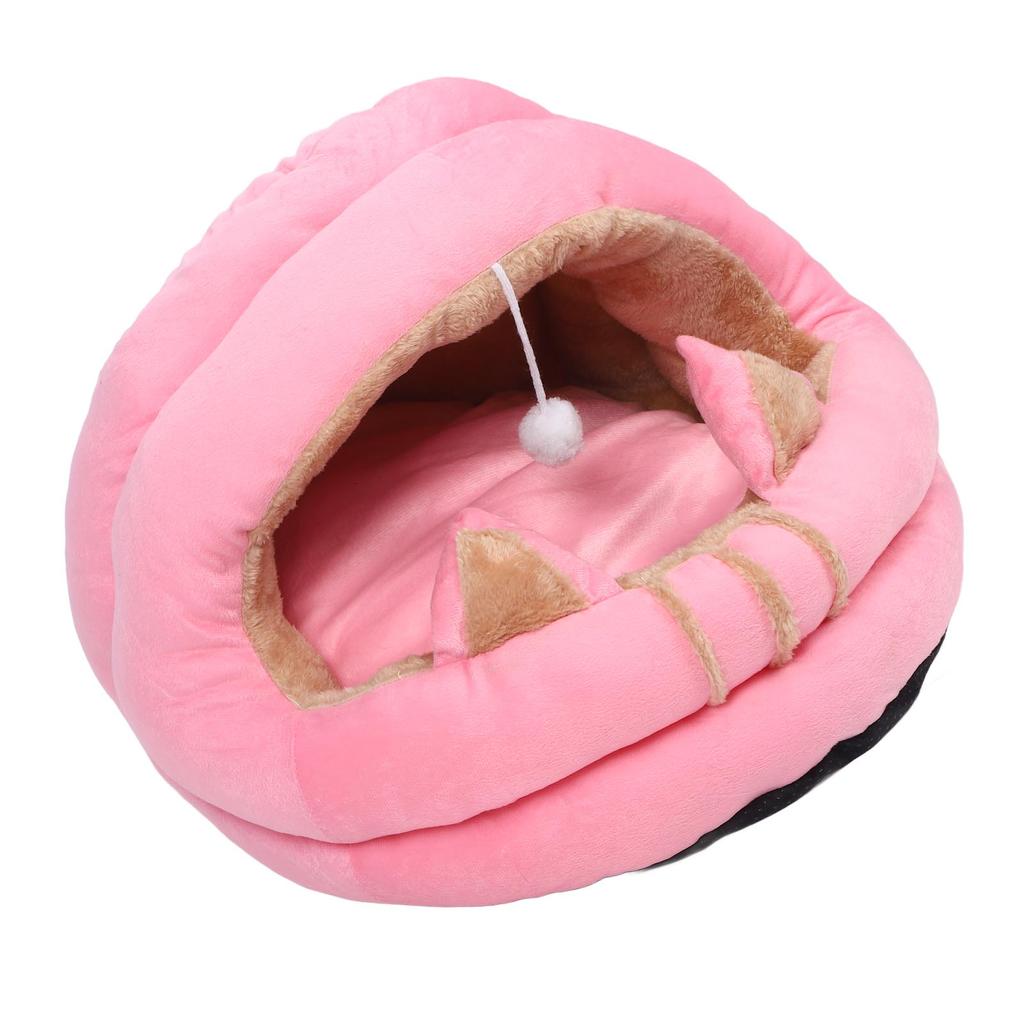 Cat House Ultra Soft Removable Washable Cute Ears Cushioned Hooded Cat Cave Bed for Indoor Pink L