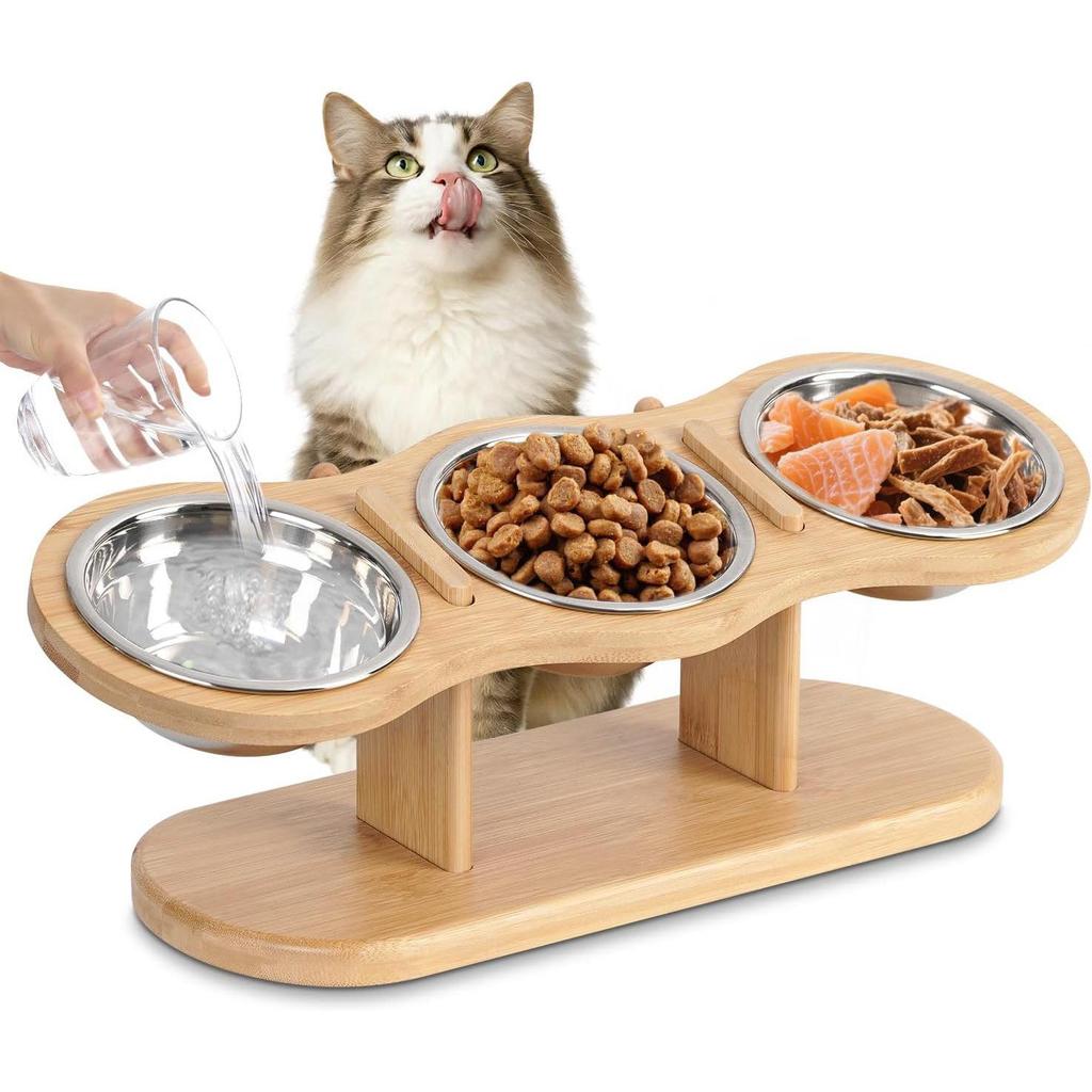 Kleiner Bambus-Haustiernapfständer - Ergonomischer Futterspender für Katzen und Hunde