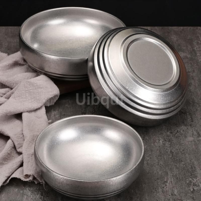 Vintage Korean Style Cold Noodle Bowl Stainless Steel Double Layer Anti Scald Ramen Large Soup Bowl River Snail Rice Noodle Tray