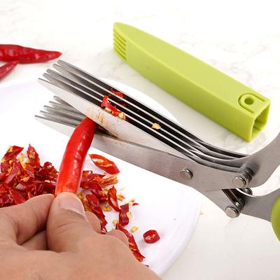 5-Layer Kitchen Scissors Scallion Green Onion Spice Herb Scissors Multifunctional Vegetable Cutting Shears Kitchen Accessories