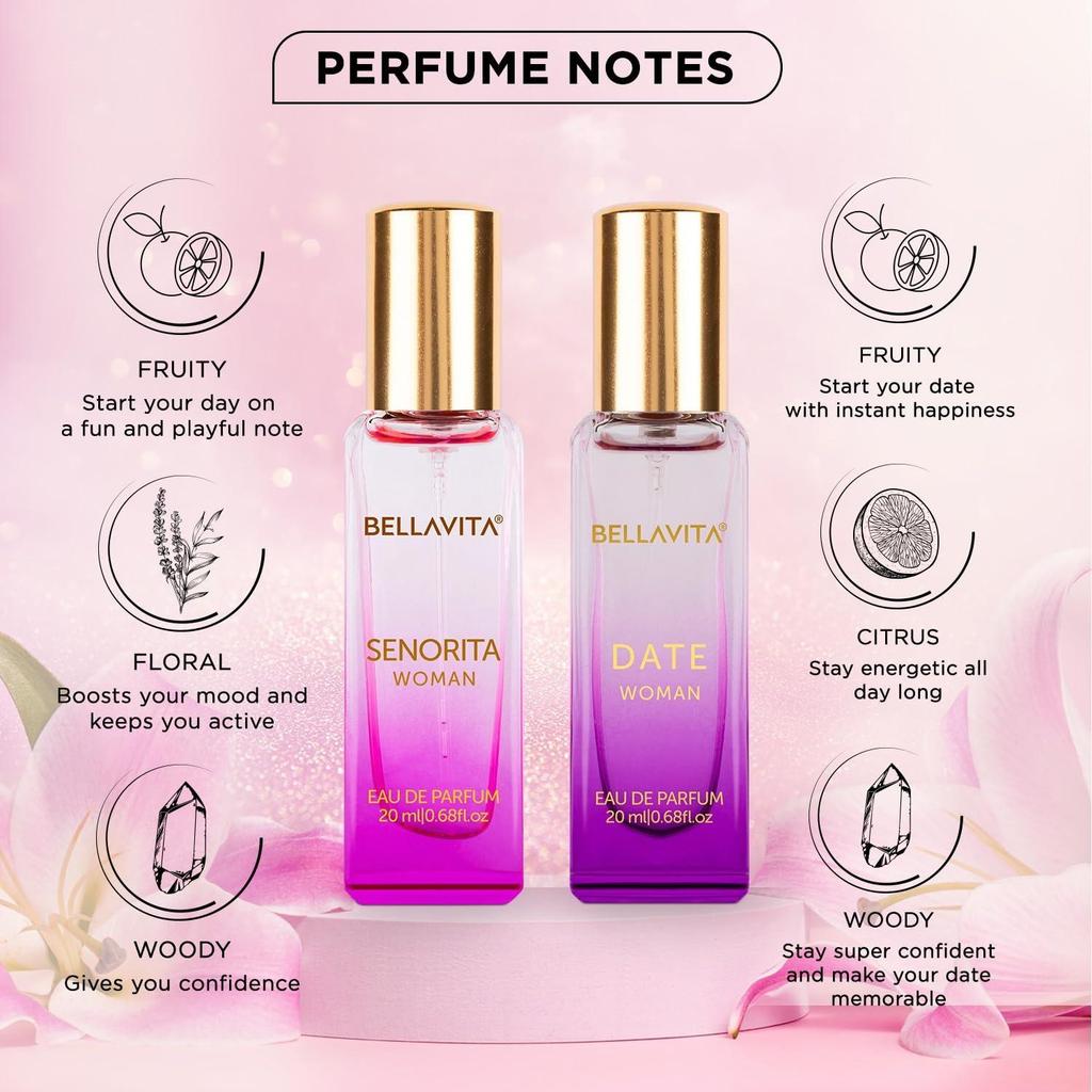 Perfume for Woman | Bella Vita Luxury Date & Senorita Women Long Lasting | Jasmine, Vanilla, Lotus & Musk | Floral, Fruity & Woody
