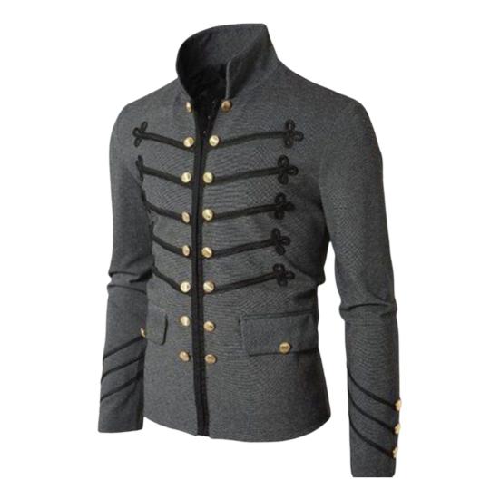 Men Gothic Jacket Embroidered Buttons Stand Collar Rock Frock Coat Vintage Punk Slim Fit Outwear Cosplay Costume