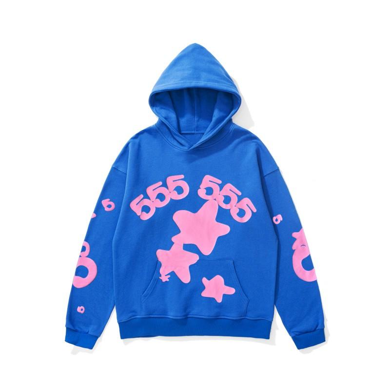 Sp5der 555555 Hoodie Sweatpants Set Rhinestone Spider Web Letter Print Casual Streetwear Youth