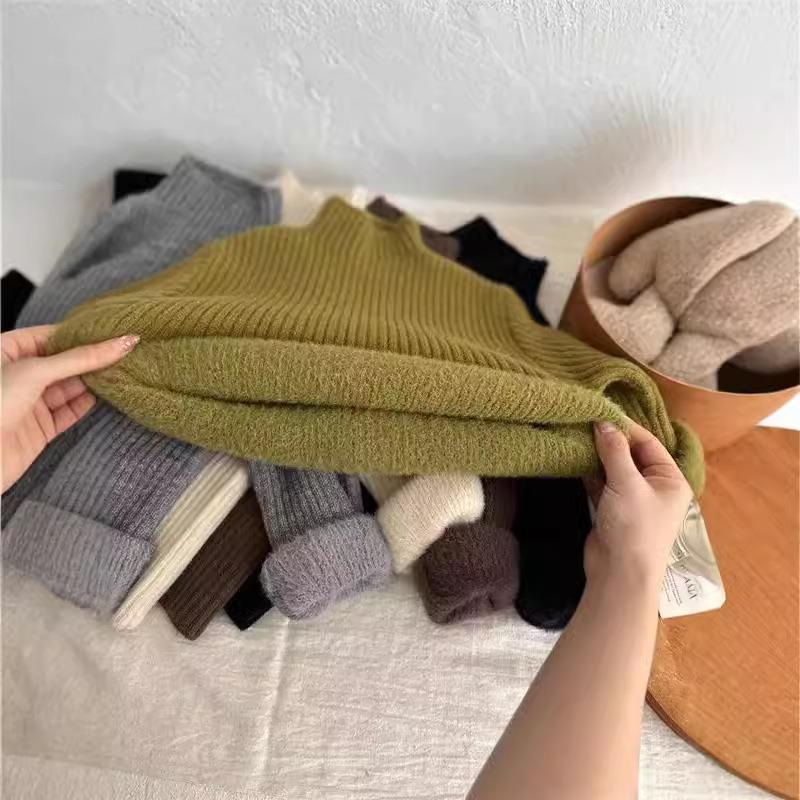 Kids Thick Fleece Lined Knitted Sweater Warm Winter Long Sleeve Pullover For Boys And Girls