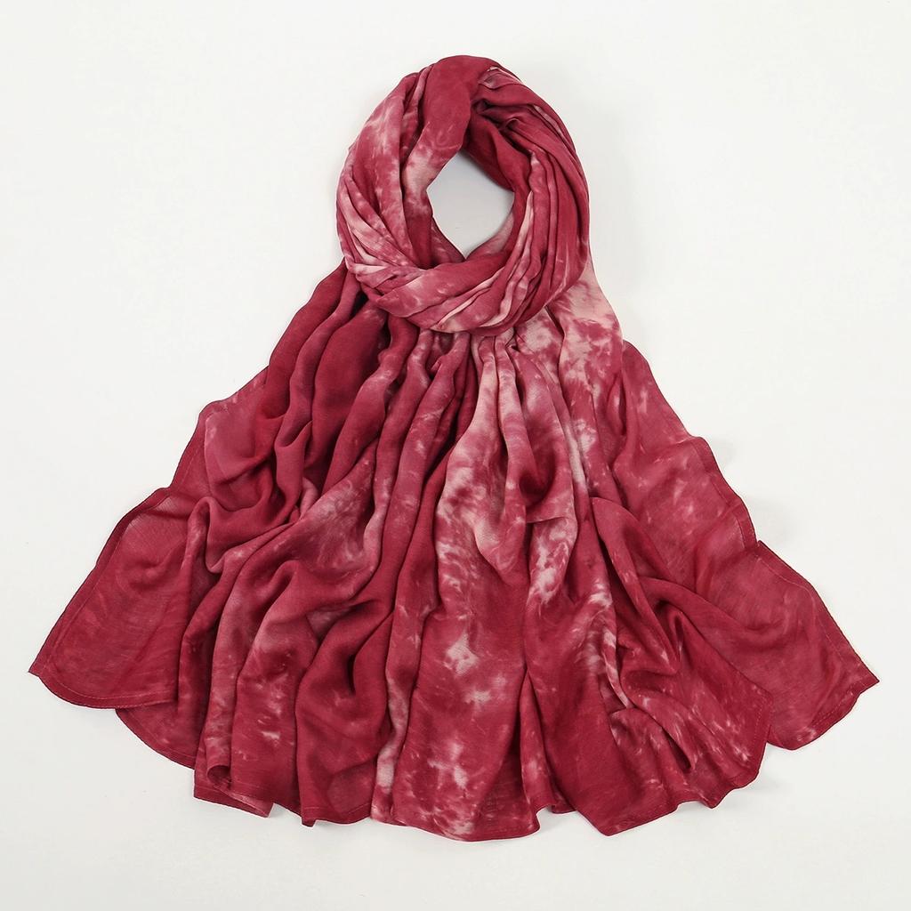 190*90Cm Big Size Modal Cotton Hijab Women Tie-Dye Scarf Double Stitching Shawl Muslim Gradient Plain Cotton Rayon Headscarf