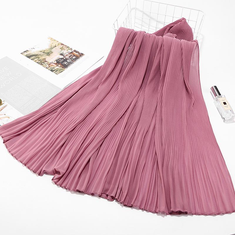 Big Size Pearl Chiffon Scarf Solid Color Pleated Stripe Headwear Scarves Women Muslim Hijab Head Wrap Plain Travel Shawls