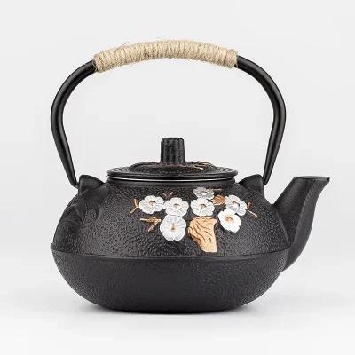 300ML 600ML 800ML Japanese Iron Tea Pot Plum and Bamboo Painted Cast Iron Kettle Boiling Water Set with Strainer Pot