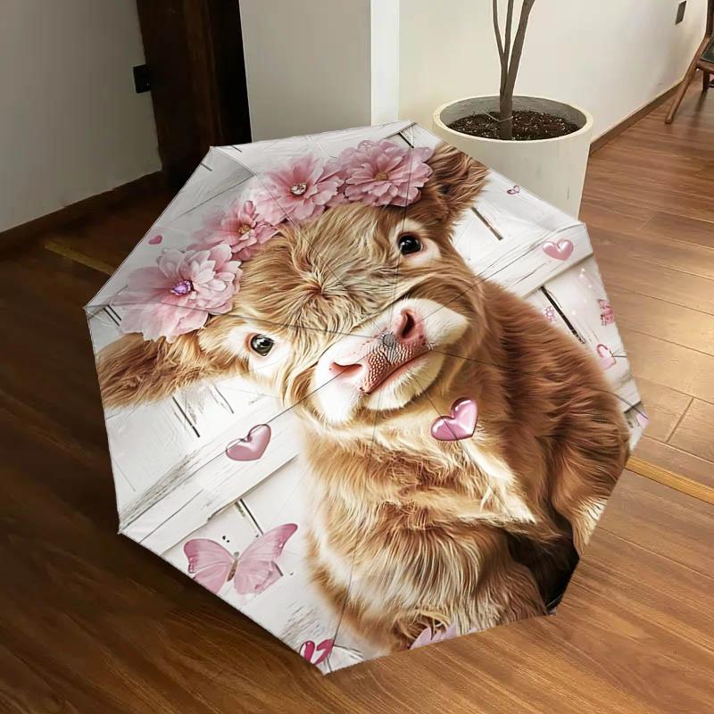 

Floral Crown Cow Print Umbrella - Automatic Opening/Closing, Portable Folding Design, 8-Bone Iron Frame, Outdoor, Perfect Gift for Fans, Tra