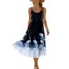 Women's Summer Floral Print Adjustable Strap Bohemian Casual Beach Holiday Midi Dress with Pockets for Relaxed Outings