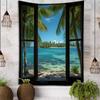 Window View Beach Tapestry Tropical Ocean Wall Hanging for Bedroom Living Room Dorm Vacation Aesthetic Home Decor