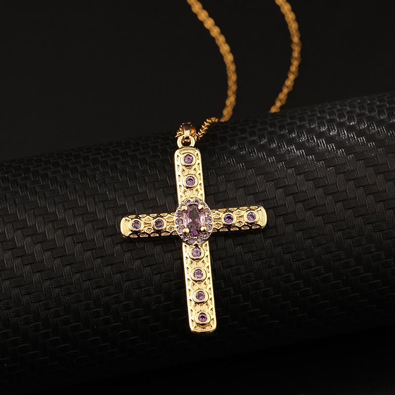 Cross necklace, zircon, European and American necklace, titanium lock chain, Instagram retro punk, personalized pendant, niche design