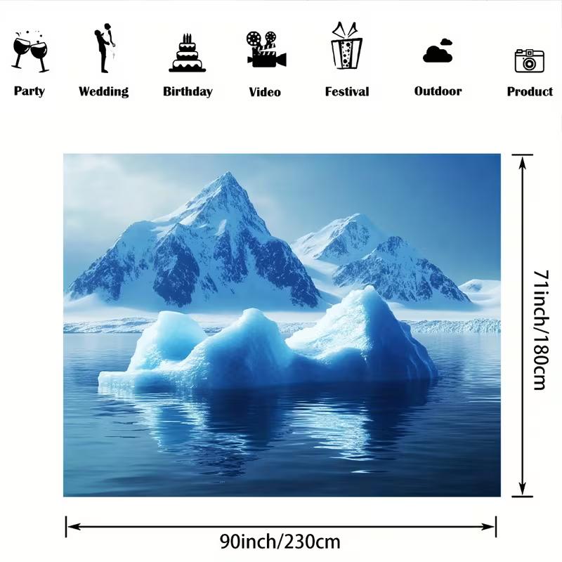 2D Cold Arctic Tapestry, Iceberg Floating on Blue Ocean Background Cloth