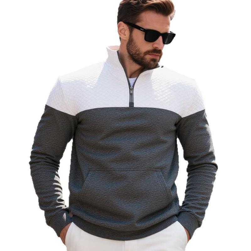 Lässiges Herren Sweatshirt mit Farbblockdesign, locker, übergroß, Stehkragen, Reißverschluss