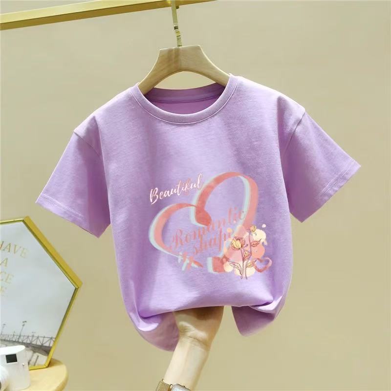 Girls Summer Cotton Short Sleeve T Shirt Trendy Fashion Top For Big Kids Children Casual Cool Half Sleeve Tee