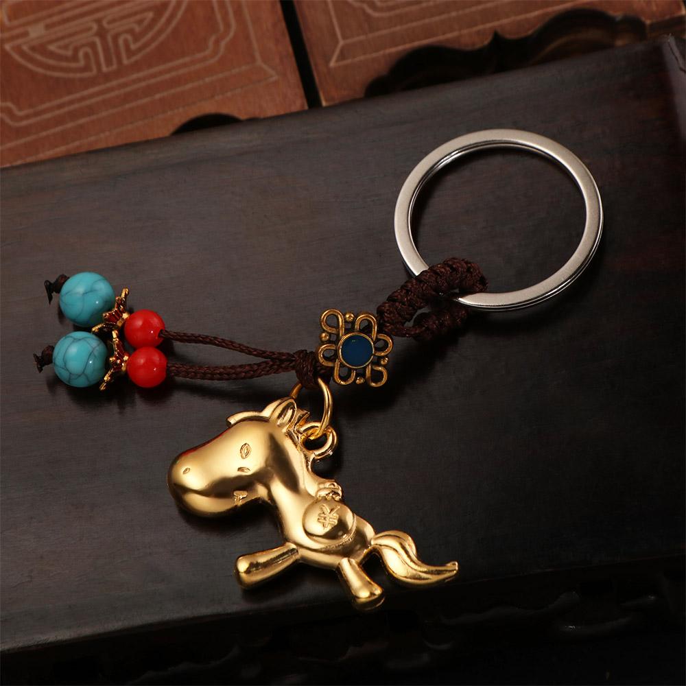 Wealth Lucky Horse Bag Pendant Vintage Weaving Key Chains Chinese Zodiac Key Ring  Jewelry Gift