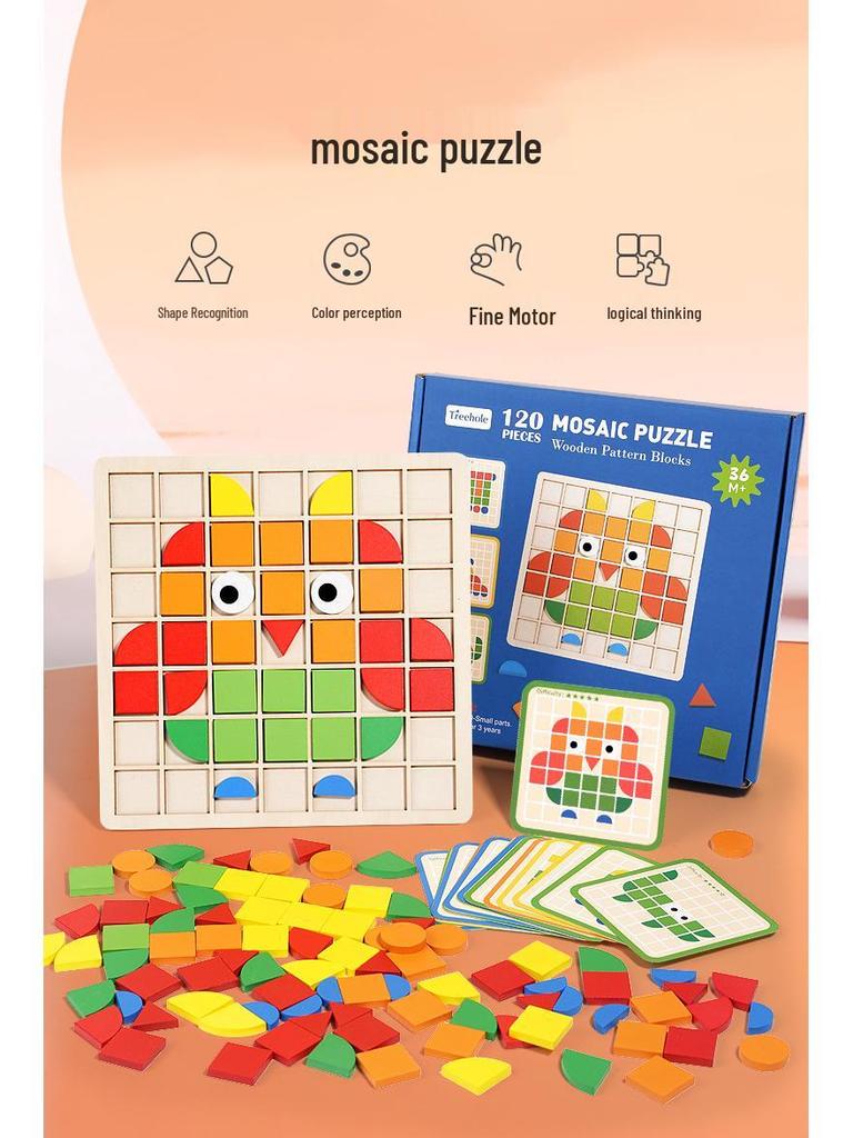 Wooden 3D Mosaic Jigsaw Puzzle: Educational Building Blocks for Toddlers