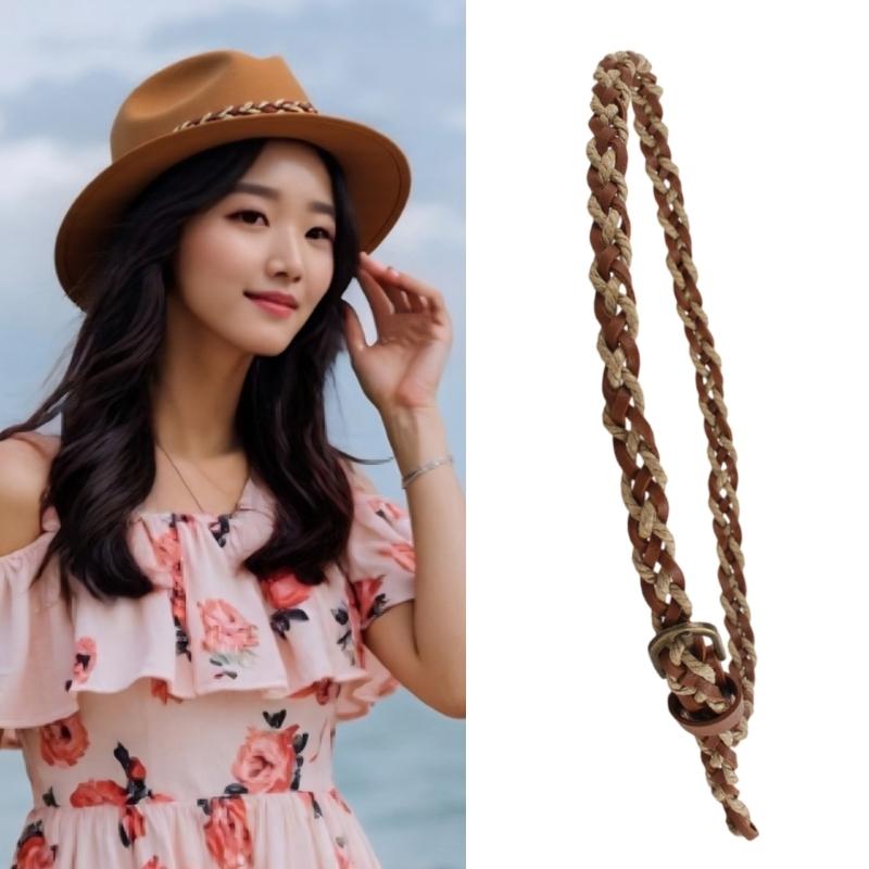 Crochet Hat Band for Women Men Vacation Theme Sun Hat Belt Adjustable for Ethnic Beach Straw Hat Decorative Accessories