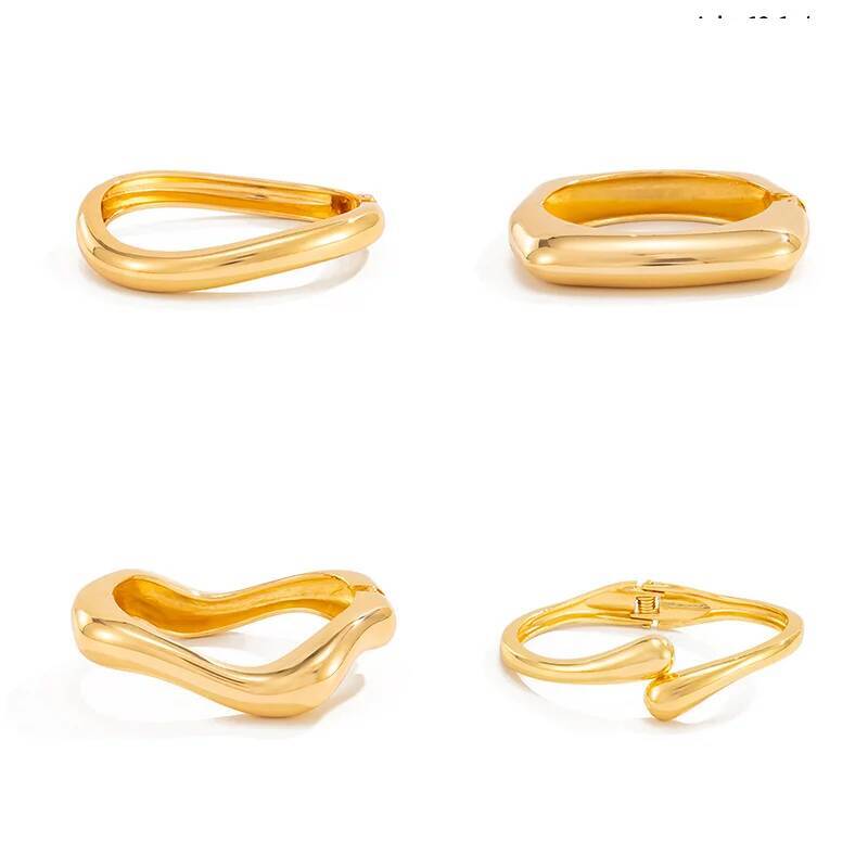 SHIXIN 4 Styles HipHop Irregular Geometric Metal Bangles for Women Creative Smooth Stacked Spring Opening Bracelet Party Jewelry