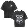 Anime Hunter X Hunter Logo Vintage Washed T Shirt Killua Gon Cherry Blossom Graphic T-shirt Men Fashion Casual Oversized Tshirt