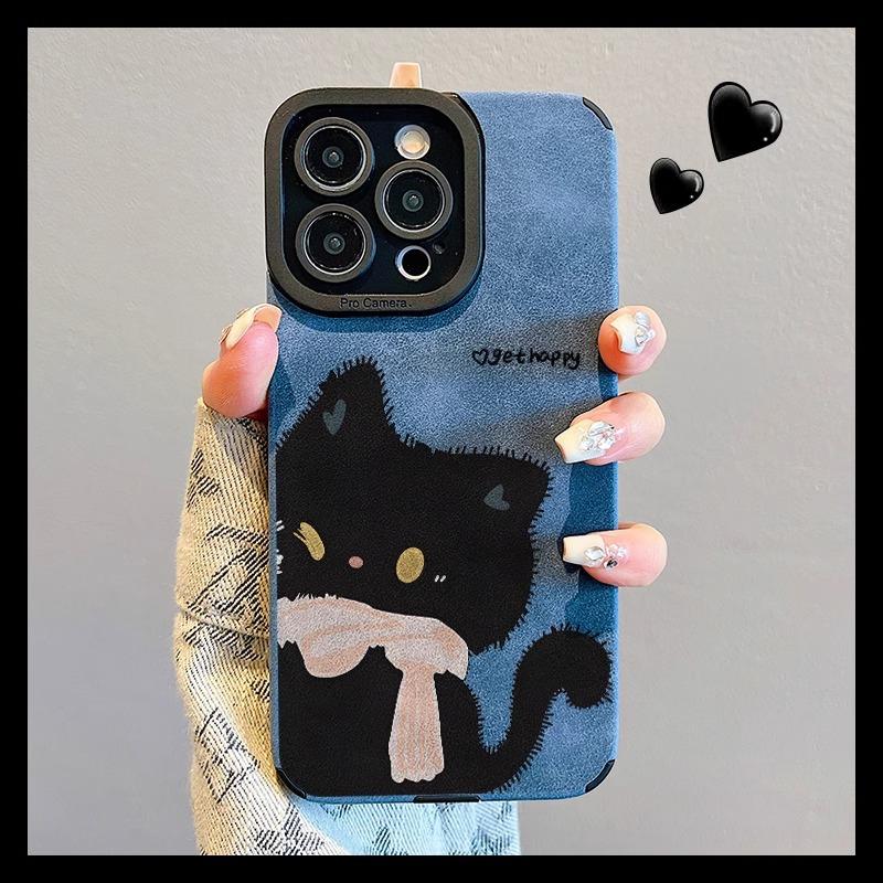 Autumn and winter leather pattern Apple 11promax new mobile phone case 11 cute black cat iphone11pro protective case 11