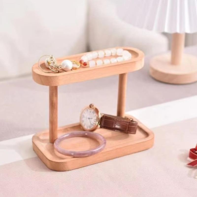Wooden Storage Tray Double-layer Storage Rack Desktop Cosmetics Storage Rack Jewelry Display Racks Household Entrance Key 