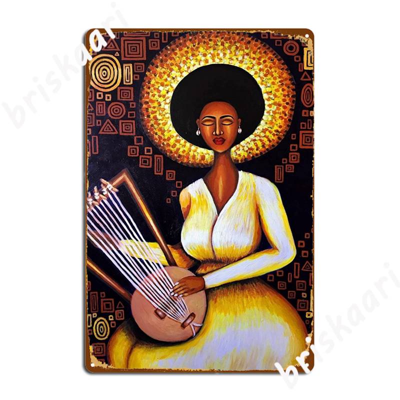 Ethiopian Women Playing Masinqo Ethiopian Pattern Poster Metal Plaque Wall Pub Decoration   Club Bar Wall Decor