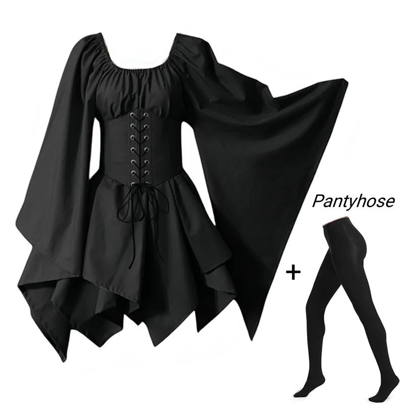 European Medieval Costume Women's Renaissance Flare Sleeve Corset Overskirt Elf Protector Fancy Dress Irish Overdress 2-P