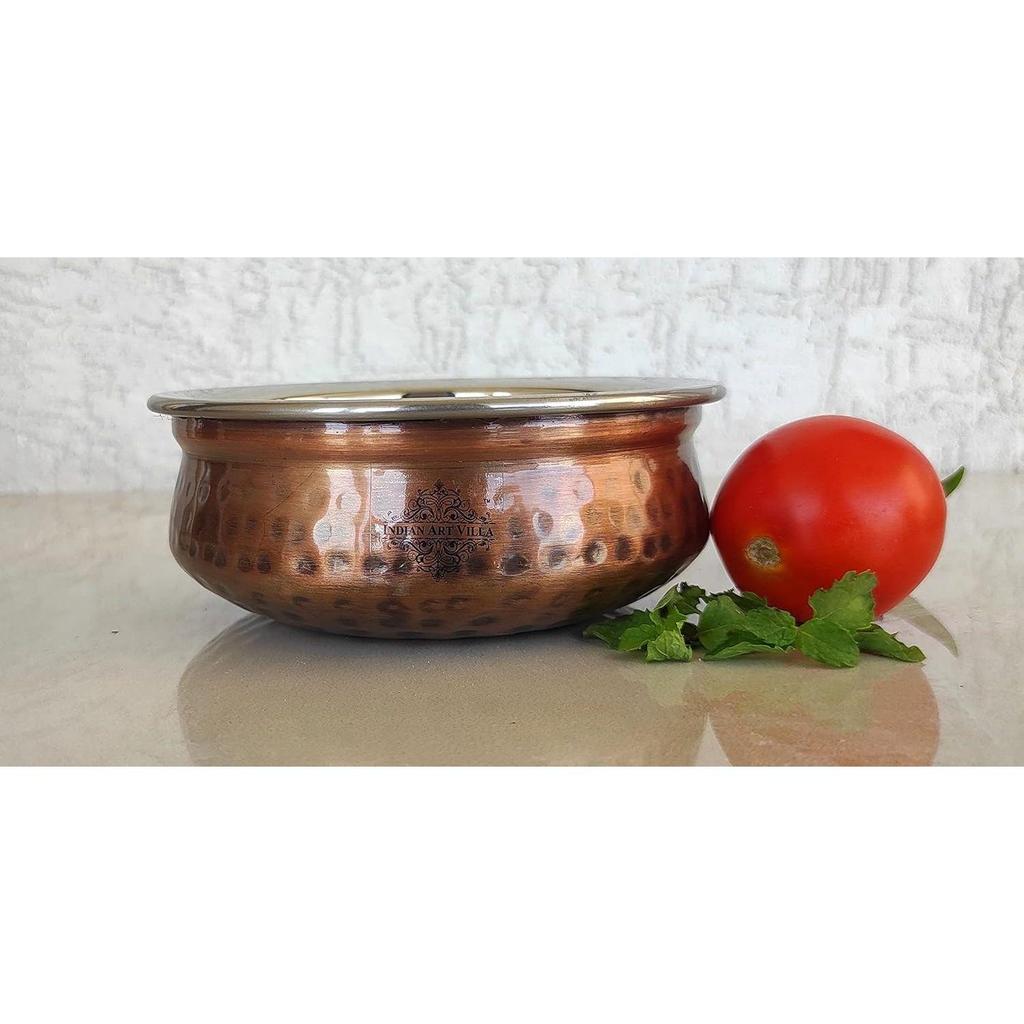 Steel Copper Serving Antique Dark Tone Handi Bowl, Serveware & Tableware, Home Restaurant, Volume-1350 ML, Pack of 1