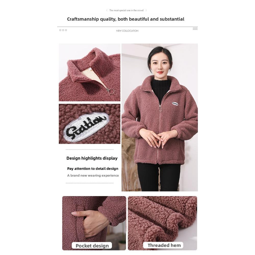 Autumn Winter Sherpa Fleece Warm Coat Women Sweatshirt Fleece Lined Thickened Fashion Fleece Top Jacket