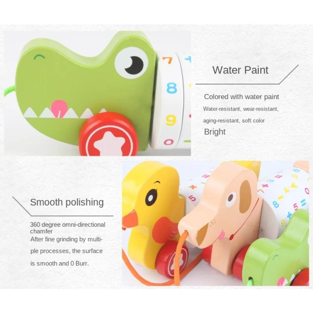 Wooden Animal Push Down Car Pull Rope Car Towing Toys Push and Go Baby Girl Walker Duck Puppy for Kids Early Education Toddler