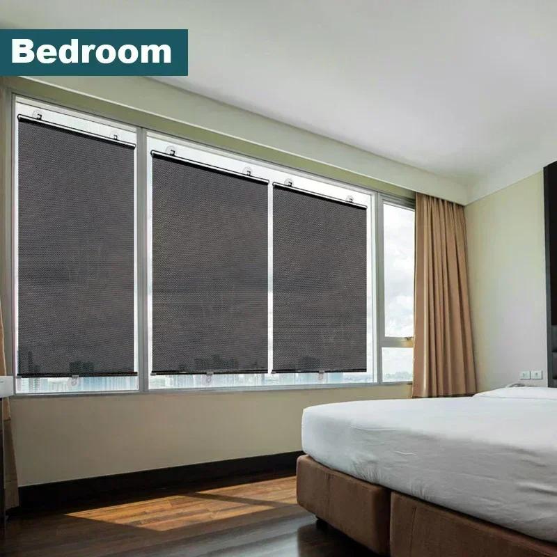 Retractable Suction Cup Roller Blinds Nail-free Blackout Curtain Household Bedroom Kitchens Balconies Sun Shading Rolling Blinds